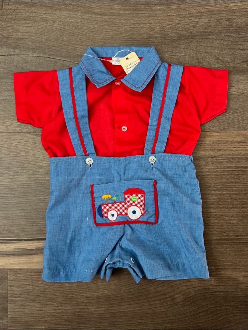 Vintage 2-Piece Train Shortalls Set - Size 0-6 Months